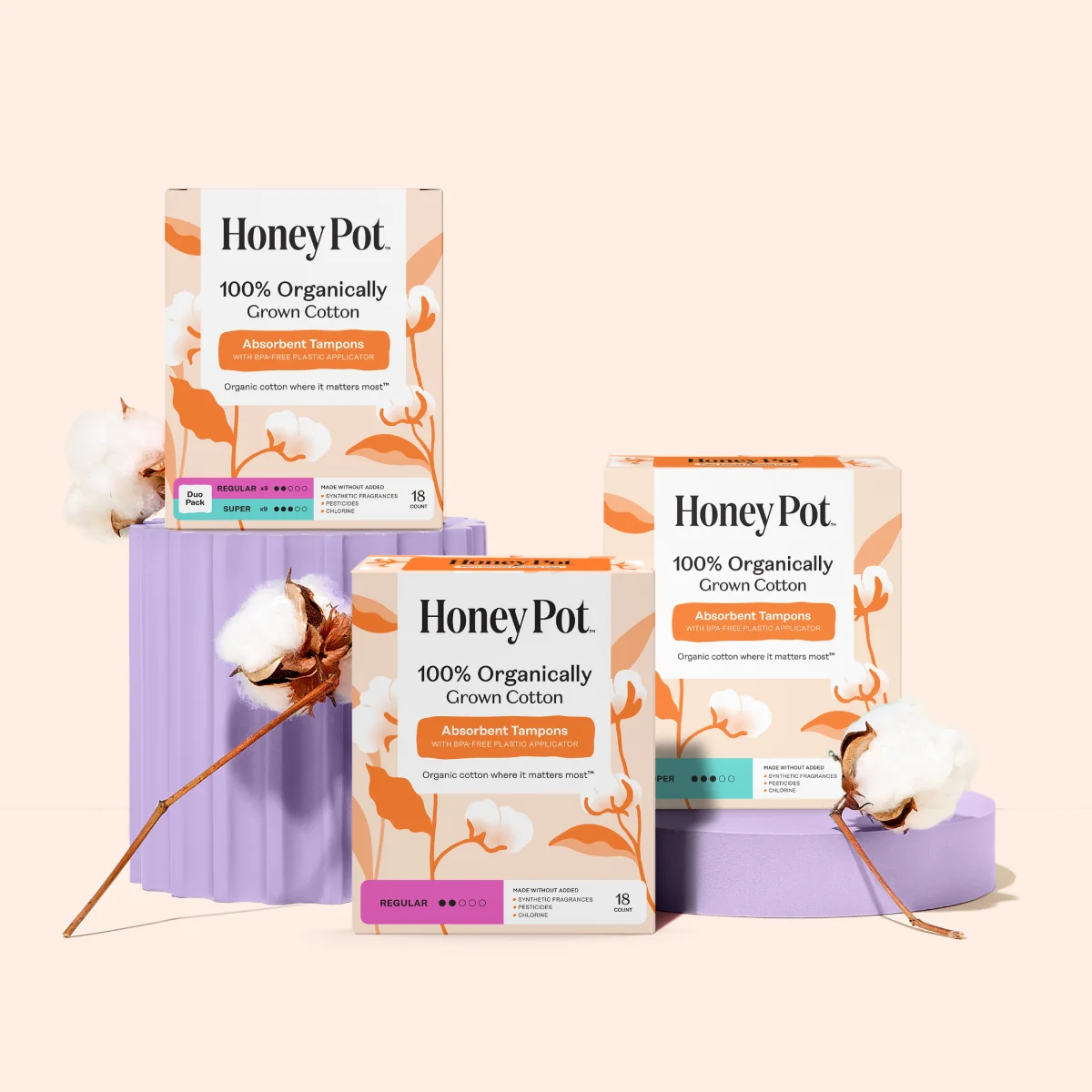 Super 100% Organically Grown Cotton BPA Free Plastic Applicator Tampons - Image 5