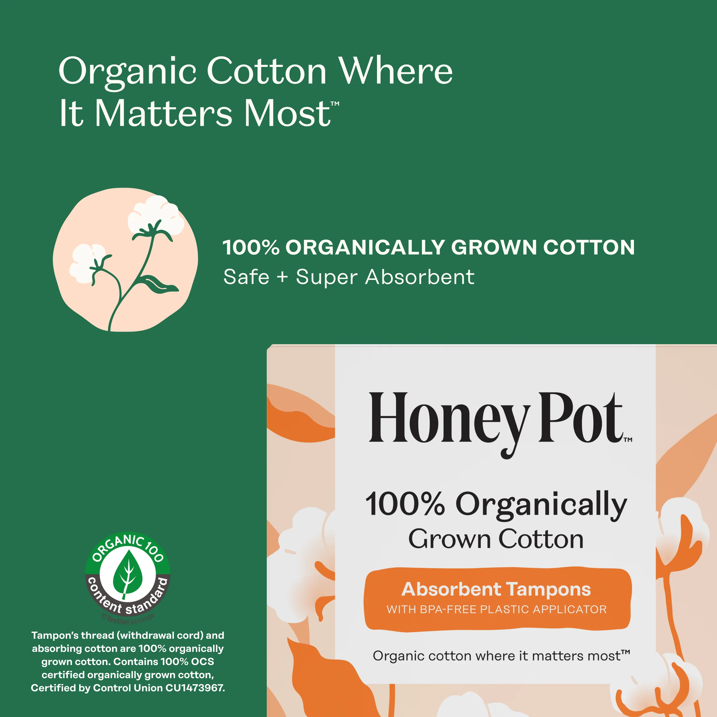 Super 100% Organically Grown Cotton BPA Free Plastic Applicator Tampons - Image 7